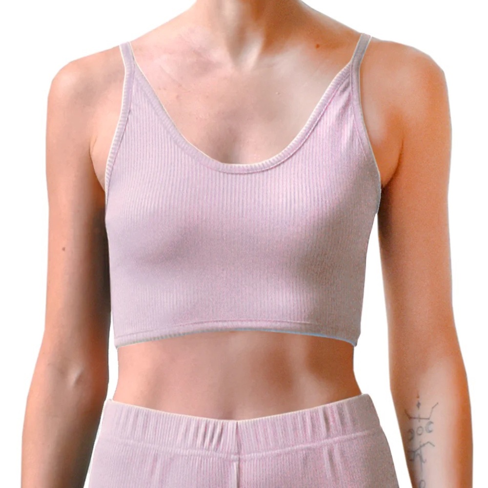 Cropped ribbed tank top - solid light purple